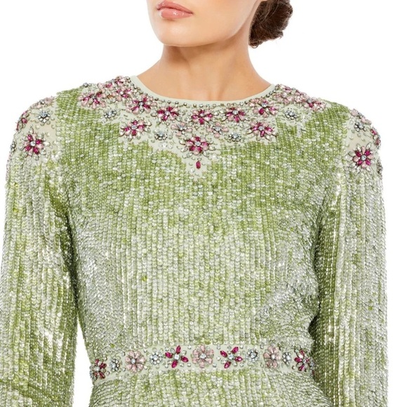 Mac Duggal Sequin and Crystal 93568 Green FLORAL BEADED TEA-LENGTH DRESS - Picture 15 of 15